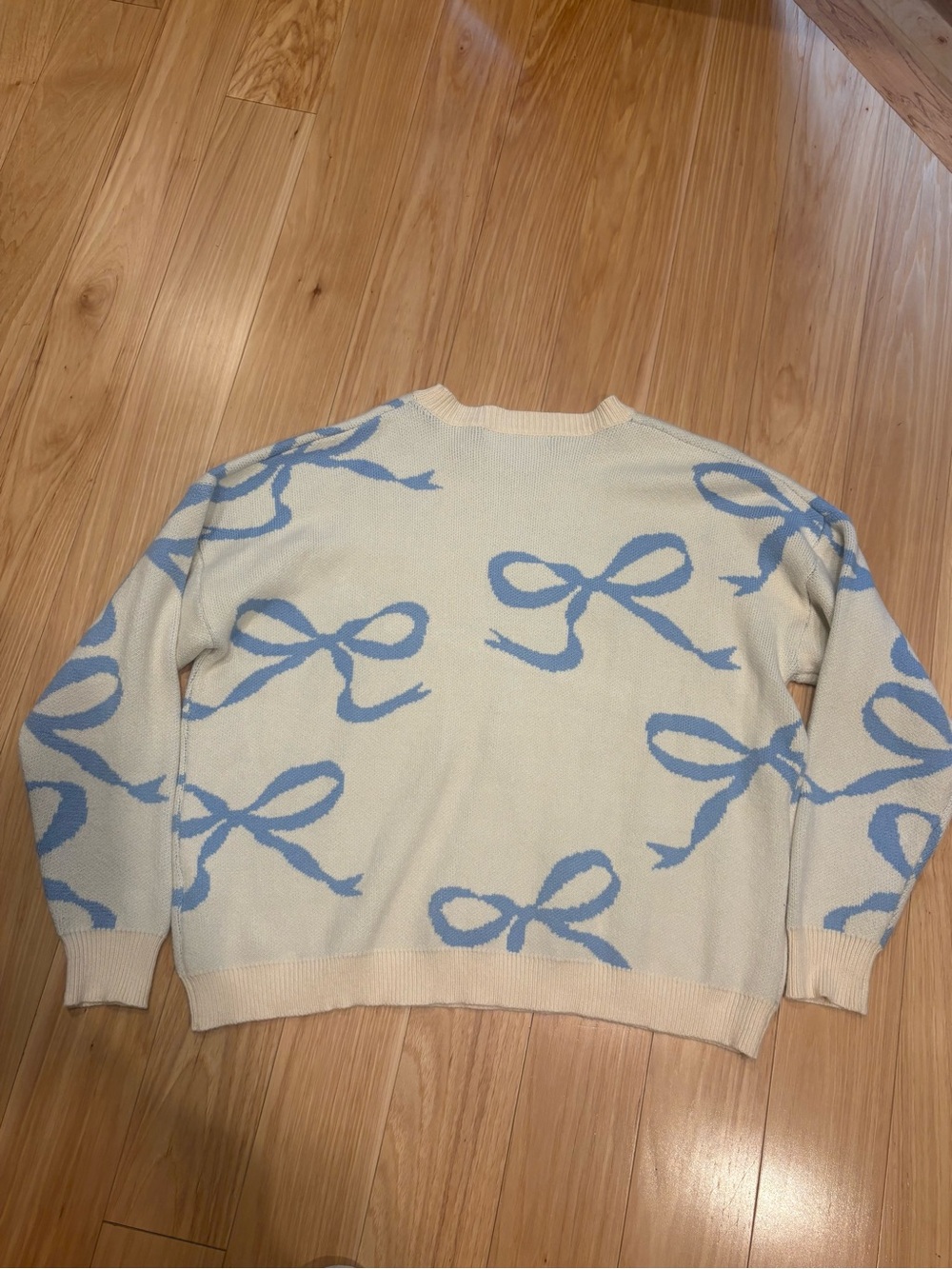 Altar'd State Cream Sweater with Blue Bow Motif